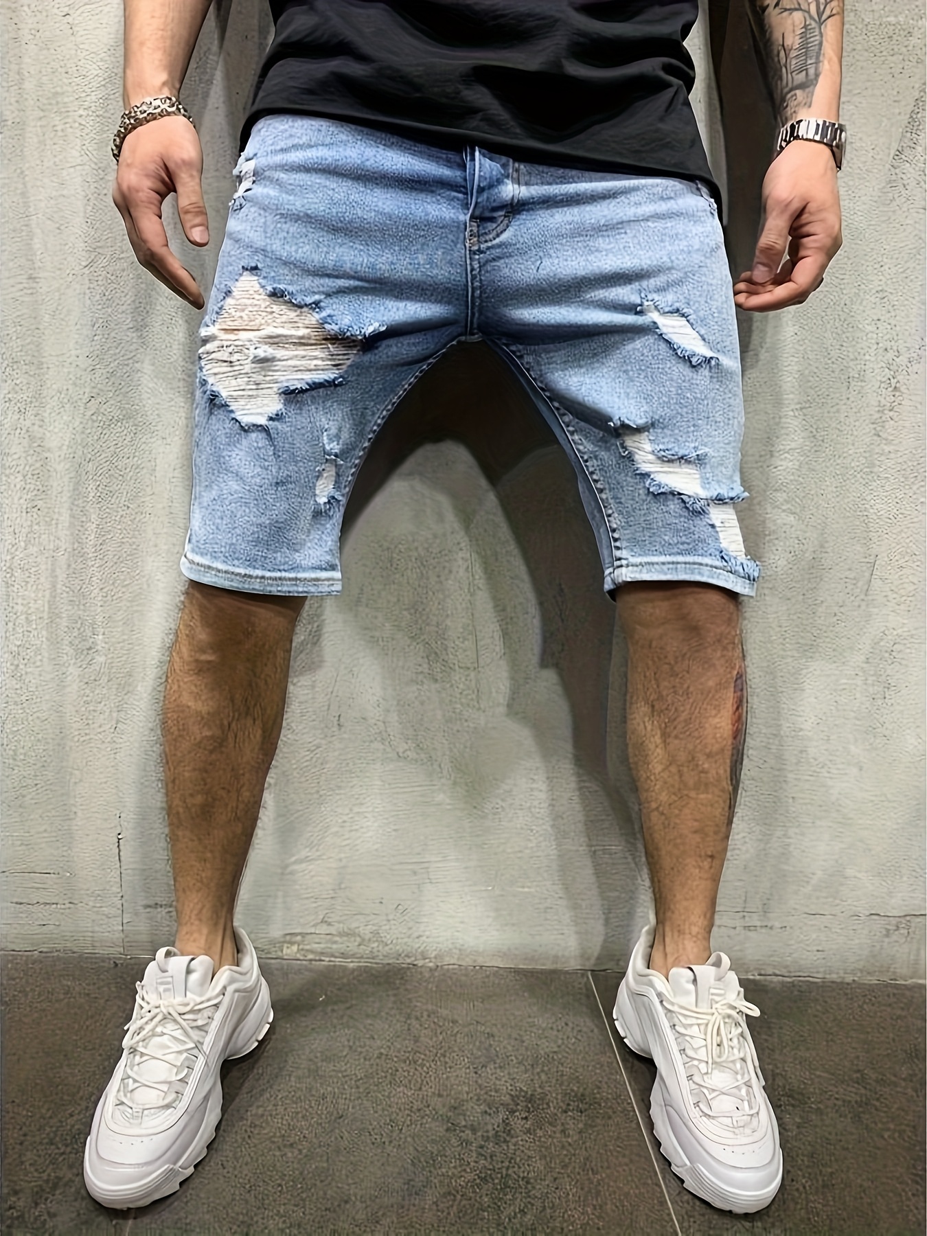 Men's Summer Breathable Ripped - Shorts Denim Frayed ulasan dan harga