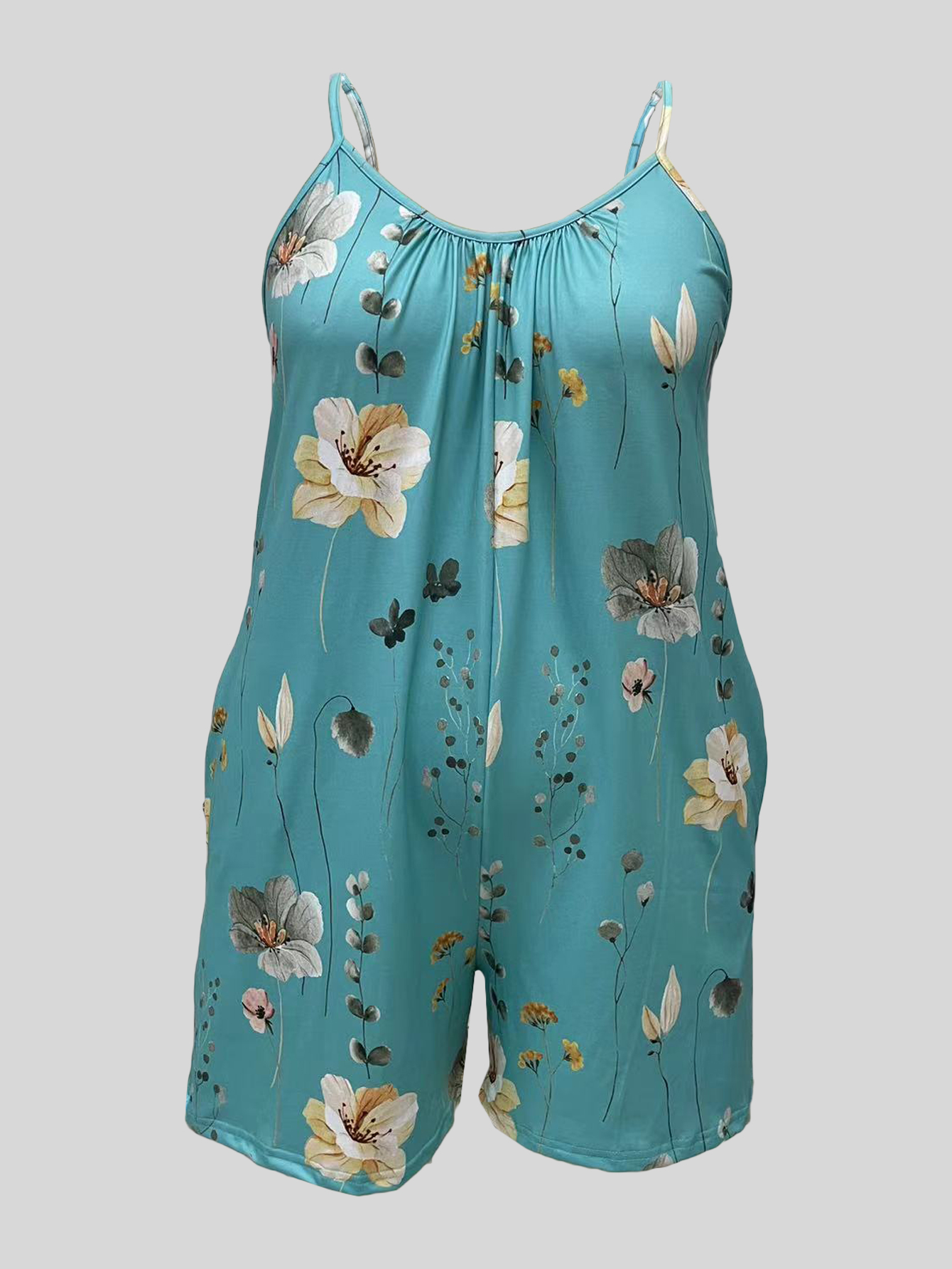 Plus Size Allover Print Cami R - Romper Floral Print ulasan dan harga