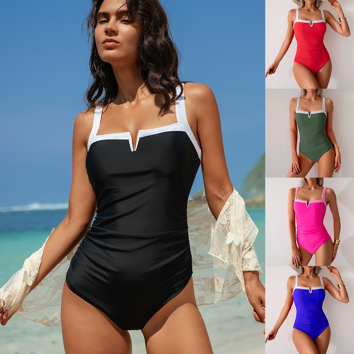 Swimwear Woman One Piece Swims - Swimsuit Bikini Ruched ulasan dan harga