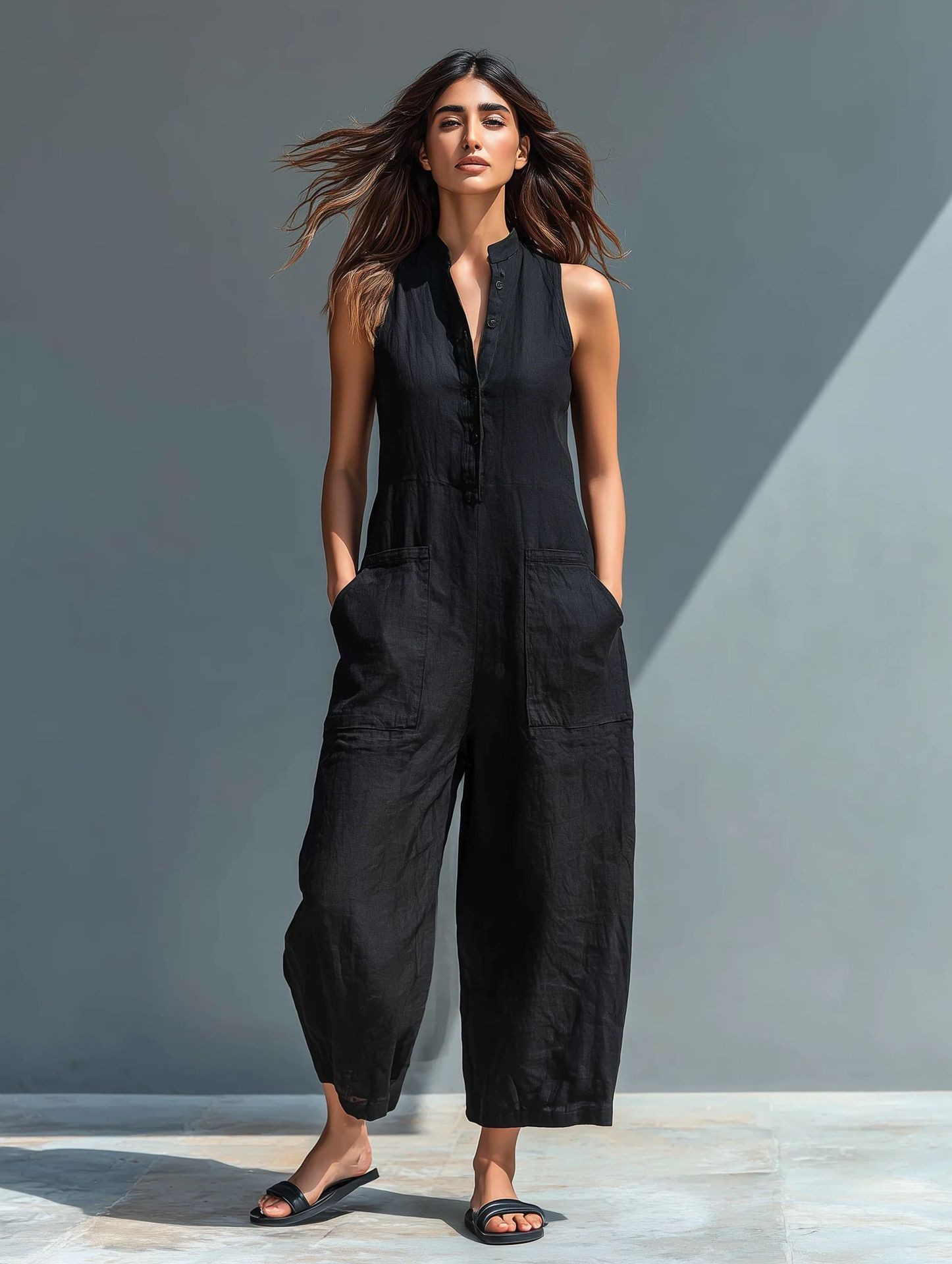 Summer Women's Clothing Sleeve - Jumpsuit Linen Relaxed ulasan dan harga