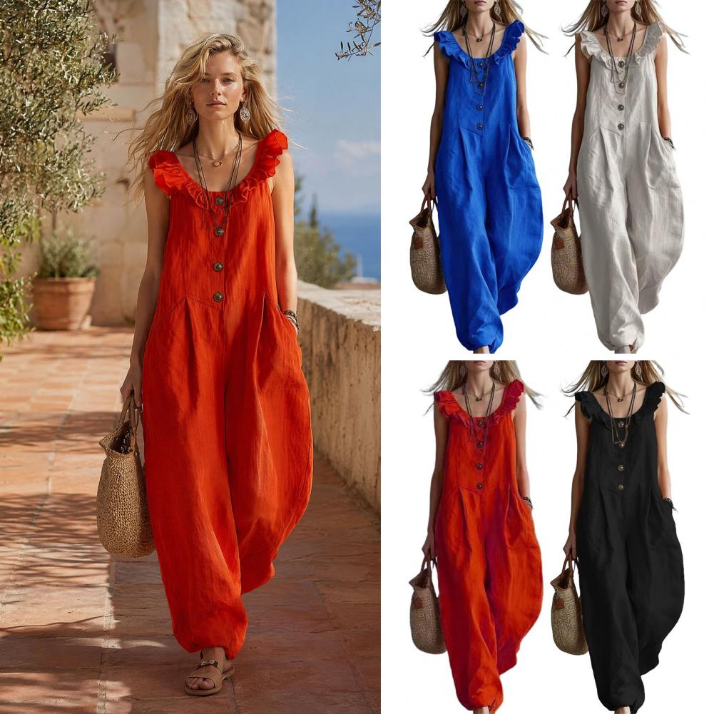 Loose Fit Jumpsuit Relaxed Fit - Jumpsuit Linen Relaxed ulasan dan harga