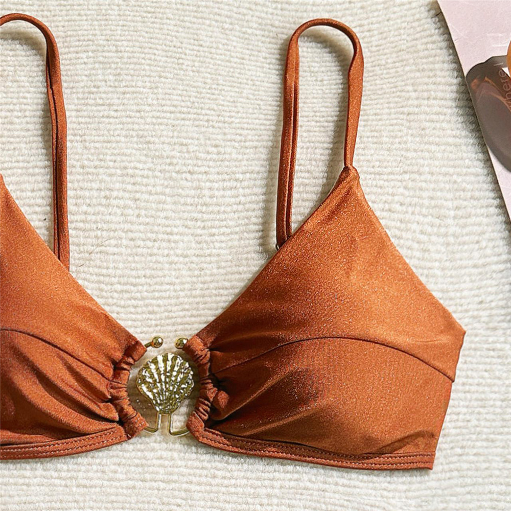 Metal Shell Ring Swimwear Sexy - Swimsuit Bikini Ruched ulasan dan harga
