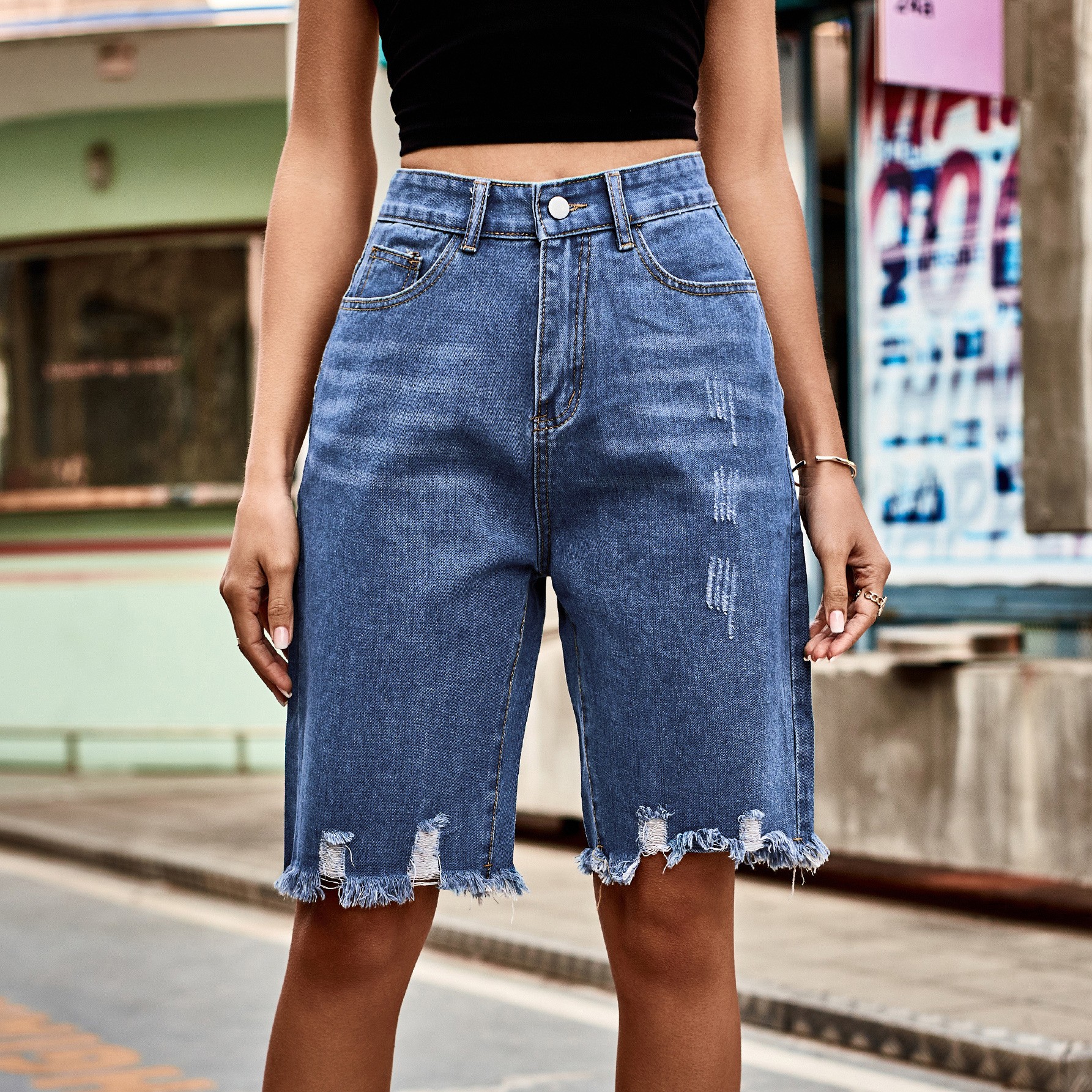 Summer Women's Clothing Distre - Shorts Denim Frayed ulasan dan harga