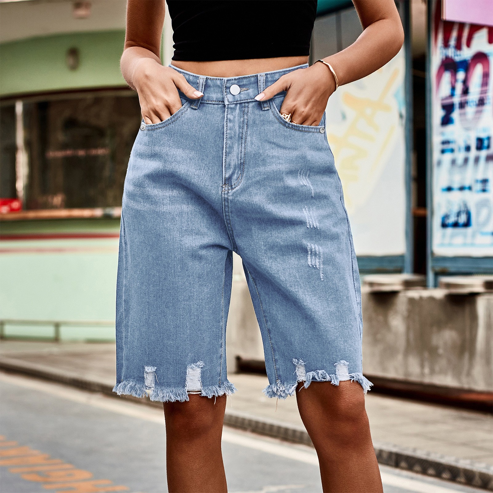 Summer Women's Clothing Distre - Shorts Denim Frayed ulasan dan harga