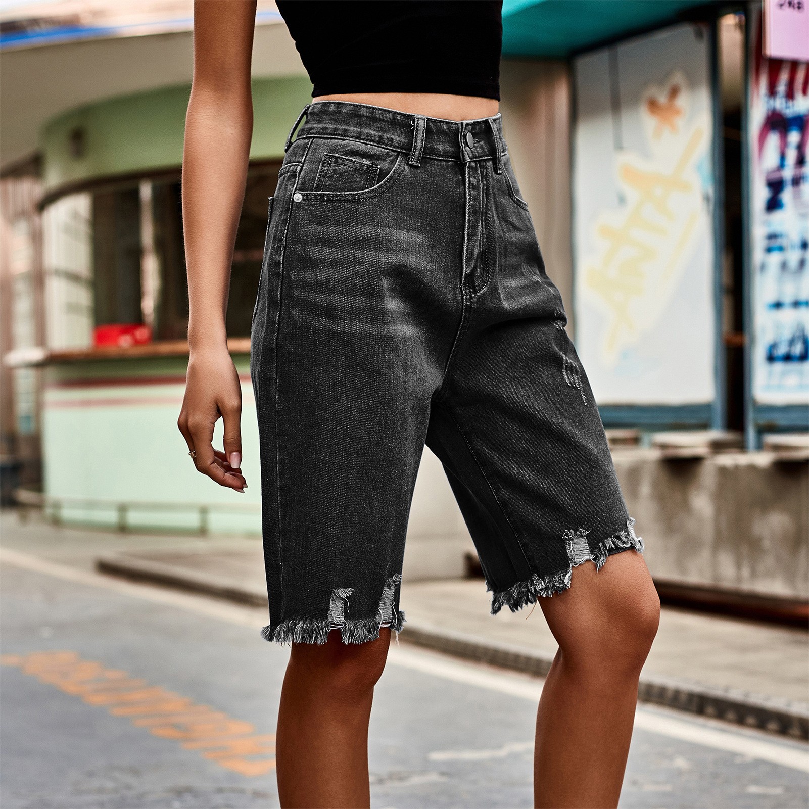 Summer Women's Clothing Distre - Shorts Denim Frayed ulasan dan harga