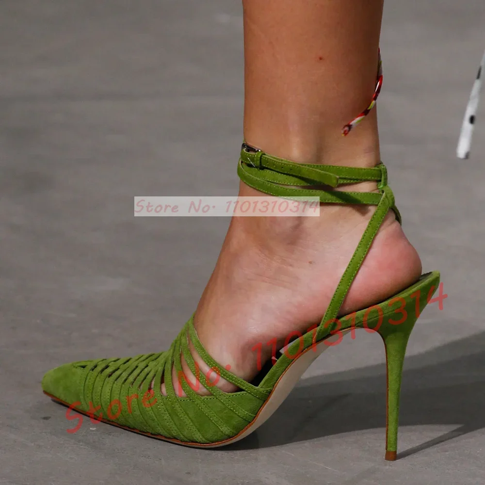 Green Vegan Suede Strappy Sand - Sandal Strappy Heeled ulasan dan harga