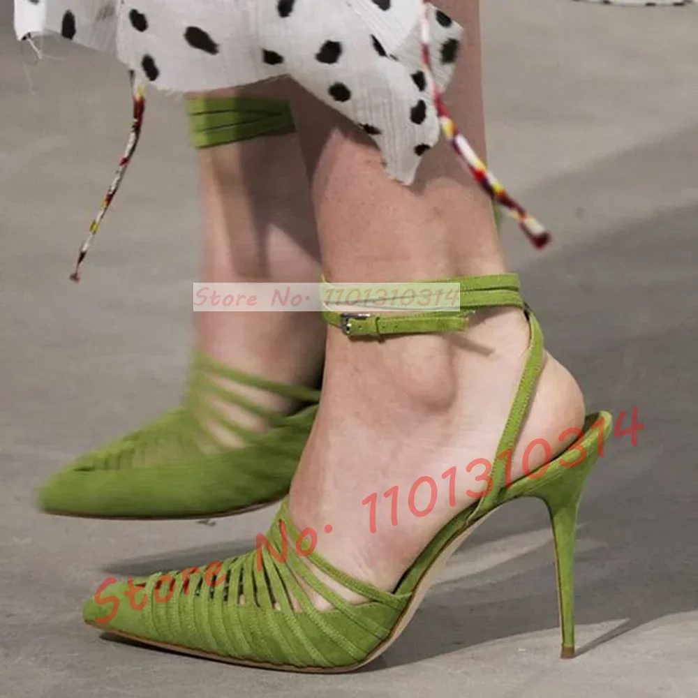 Green Vegan Suede Strappy Sand - Sandal Strappy Heeled ulasan dan harga