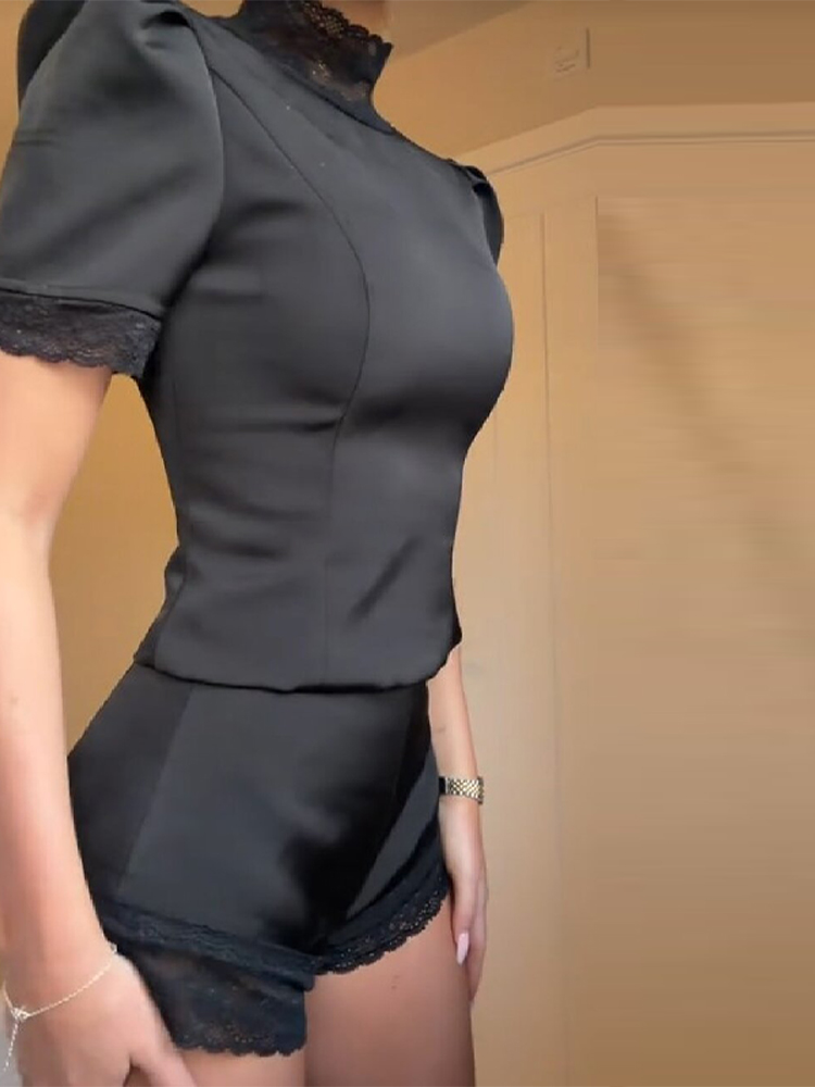 New Satin Lace Edge Top Short  - Blouse Off Shoulder ulasan dan harga