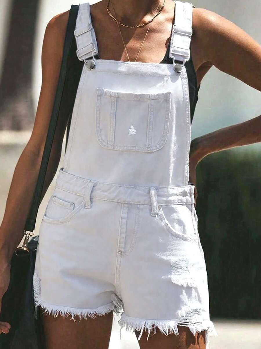 Womens White Distressed Denim  - Shorts Denim Frayed ulasan dan harga